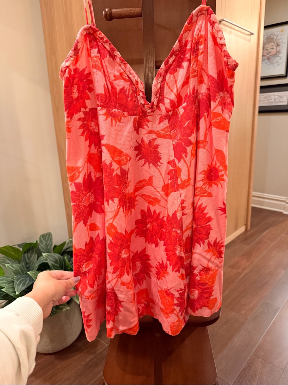 Free People Pink and Red Floral Mini Dress